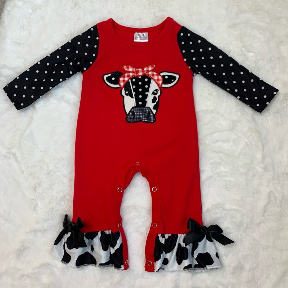 Polka Dot Cow Romper NWT